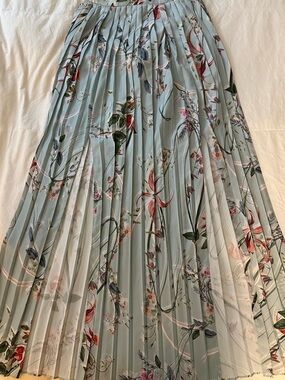 Bebe Pleated Floral Maxi Skirt in Light Blue